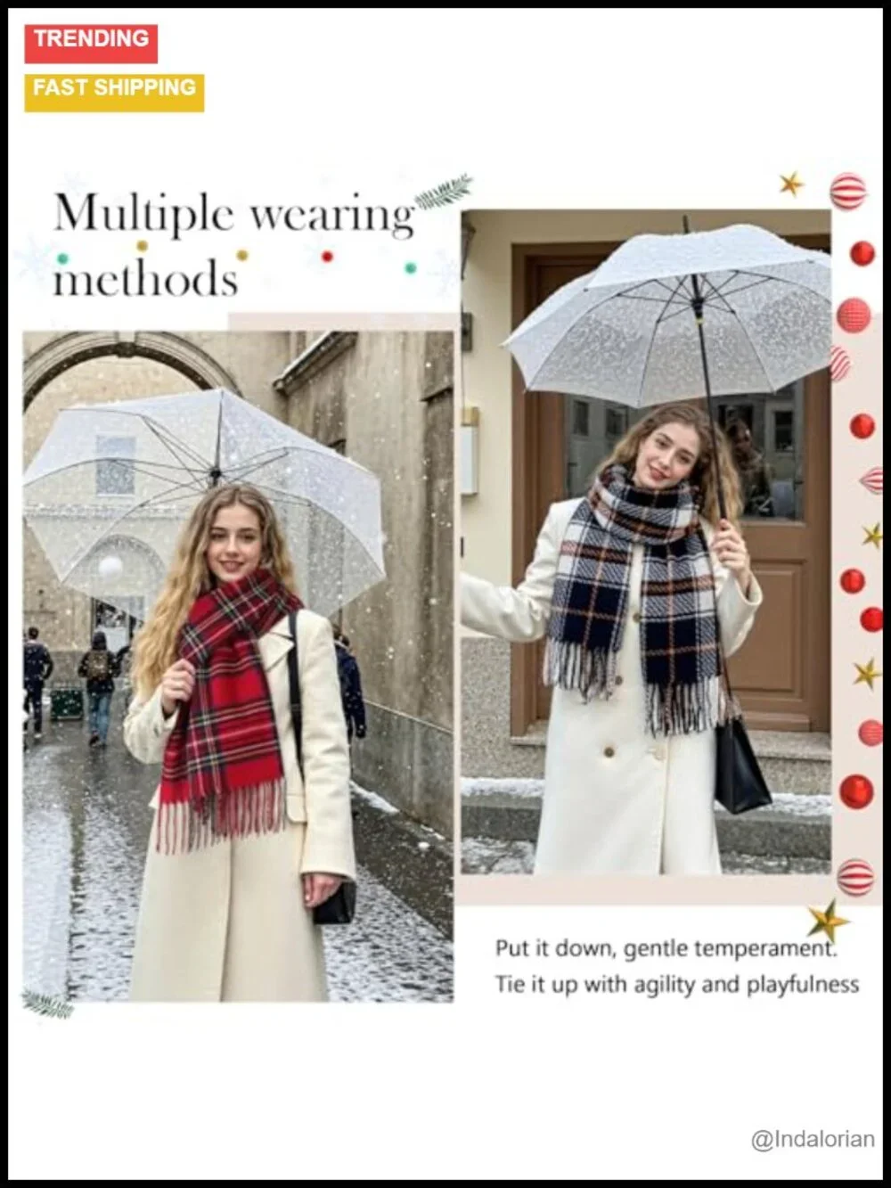 Cashmere Feel Checked Scarf Long Oversized Fashion Scarf for Women